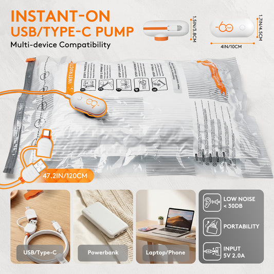 Wfiia 10 Packs Vacuum Seal Bags with USB&Type C Pump (Not Include a Battery), 3 Sizes Travel Vacuum Storage Bags for Clothing, Vacuum Packing Bags for Closet Organization, Bedding & Seasonal Storage