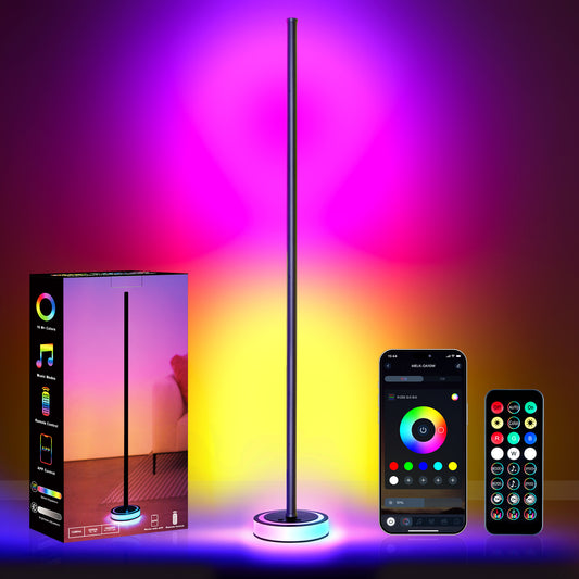 Wfiia 59" Smart LED Corner Floor Lamp, RGBICW Color Changing Ambient Lighting, App Control Music Sync Mood Light, Modern Dimmable Room Decor for Bedroom, Living Room, Gaming Setup, Black