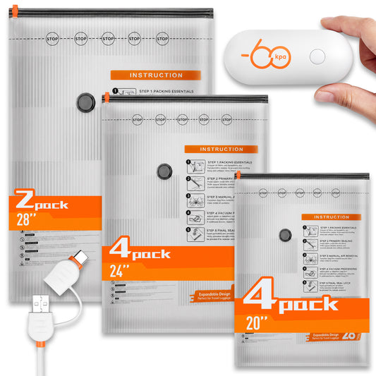 Wfiia 10 Packs Vacuum Seal Bags with USB&Type C Pump (Not Include a Battery), 3 Sizes Travel Vacuum Storage Bags for Clothing, Vacuum Packing Bags for Closet Organization, Bedding & Seasonal Storage