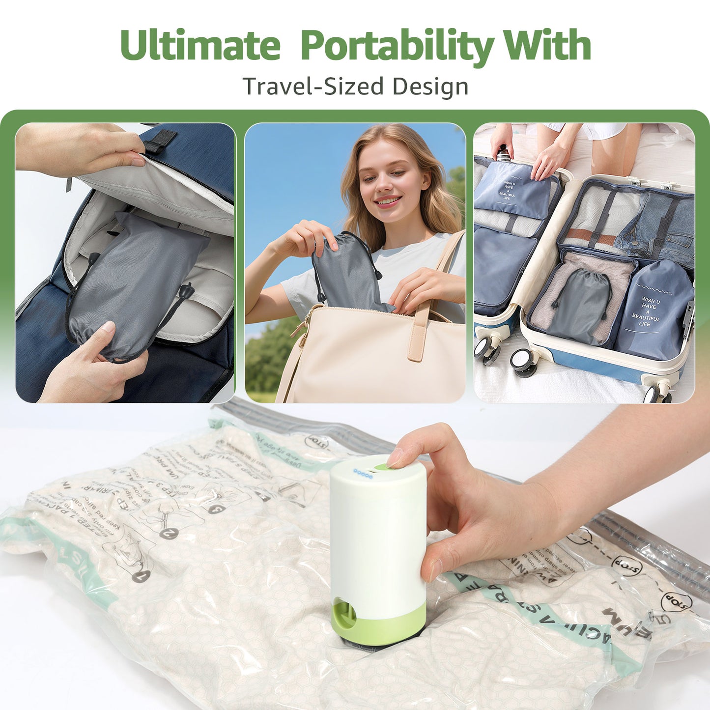 6 Packs Vacuum Bags for Travel with Rechargeable air Pump, 3 Sizes Vacuum Seal Bags for Clothing, Space-Saving Compression Storage Bags for Travel & Closet Organization